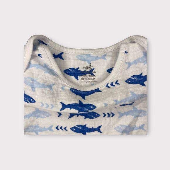 Aden + Anais Blue Shark Pattern White Romper - Picture 3 of 3